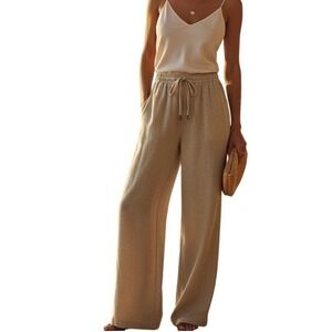 GAP Women's 100% Pure Linen Wide Leg Drawstring Pants‎ Casual Beige Size 2 New